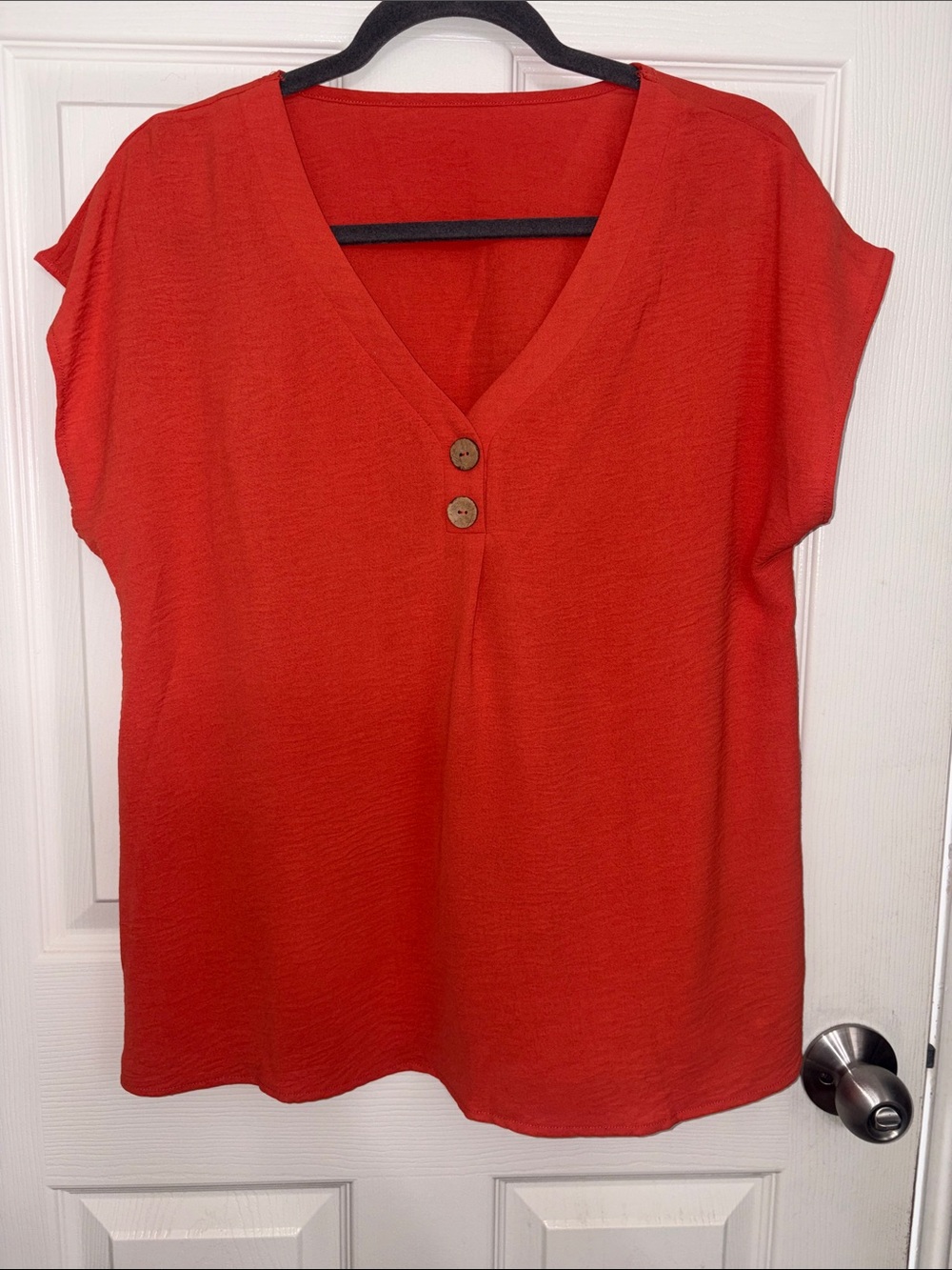 SHEIN Red V-Neck Button Front Blouse